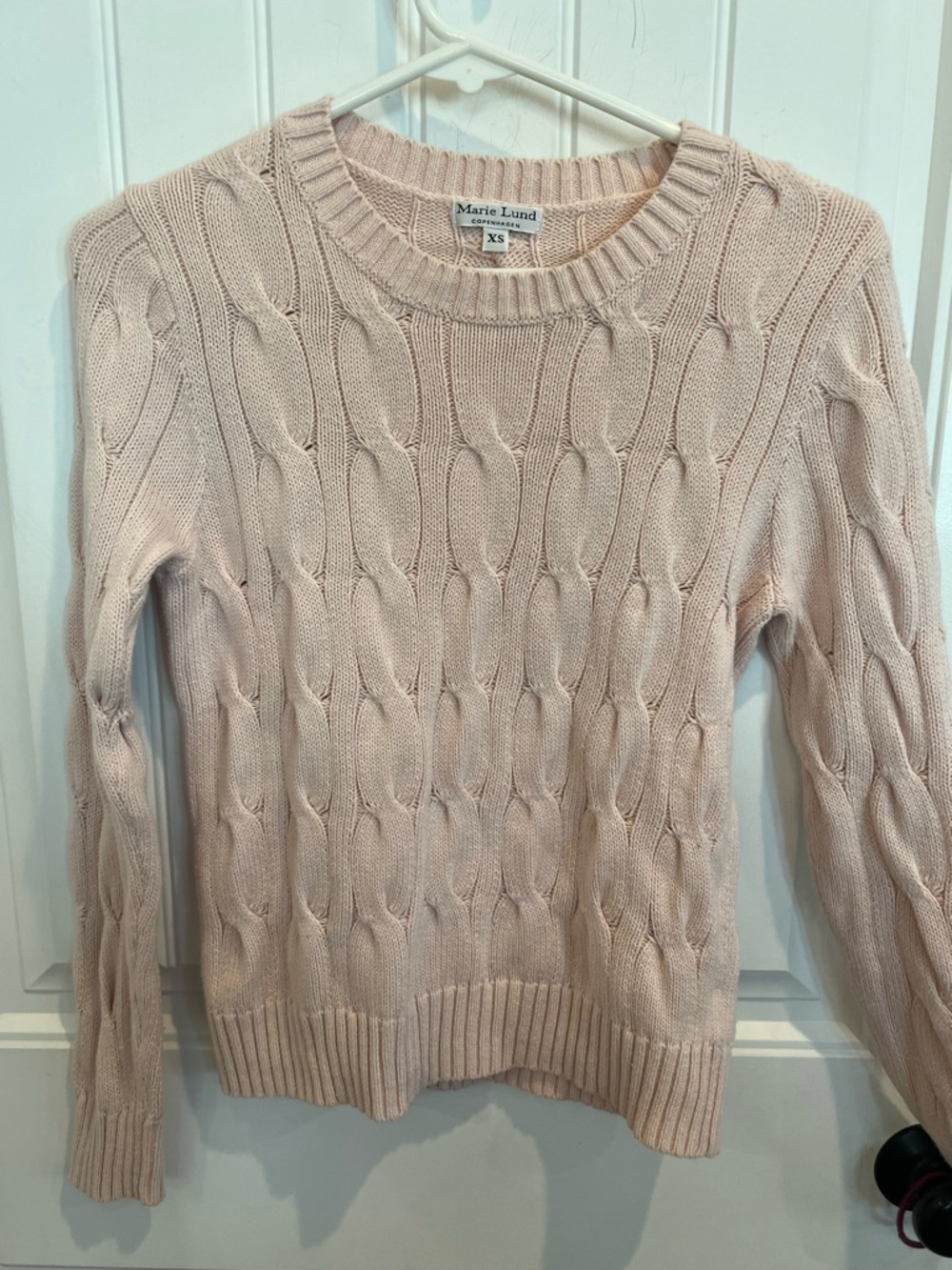Marie Lund Copenhagen Cable Crewneck Sweater in Blush Pink